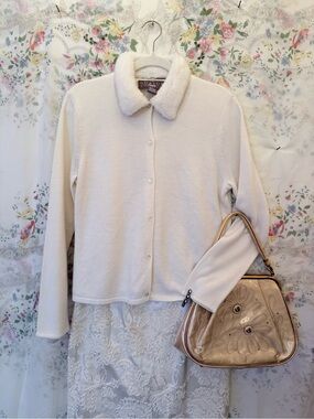 Norton McNaughton Cream Button-Up Faux Fur Collar Cardigan PL